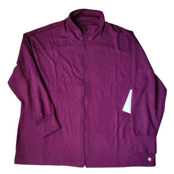 Jones New York Sport Jacket Women's Plus 1X Wine Soft Full Zip Stretch Thumbhole - Picture 1 of 10